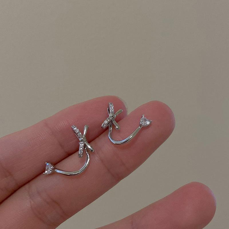 Multi-wear Bow Zircon Stud Earrings for Women In Summer High-end Sense Rear Hanging Earrings Exquisite