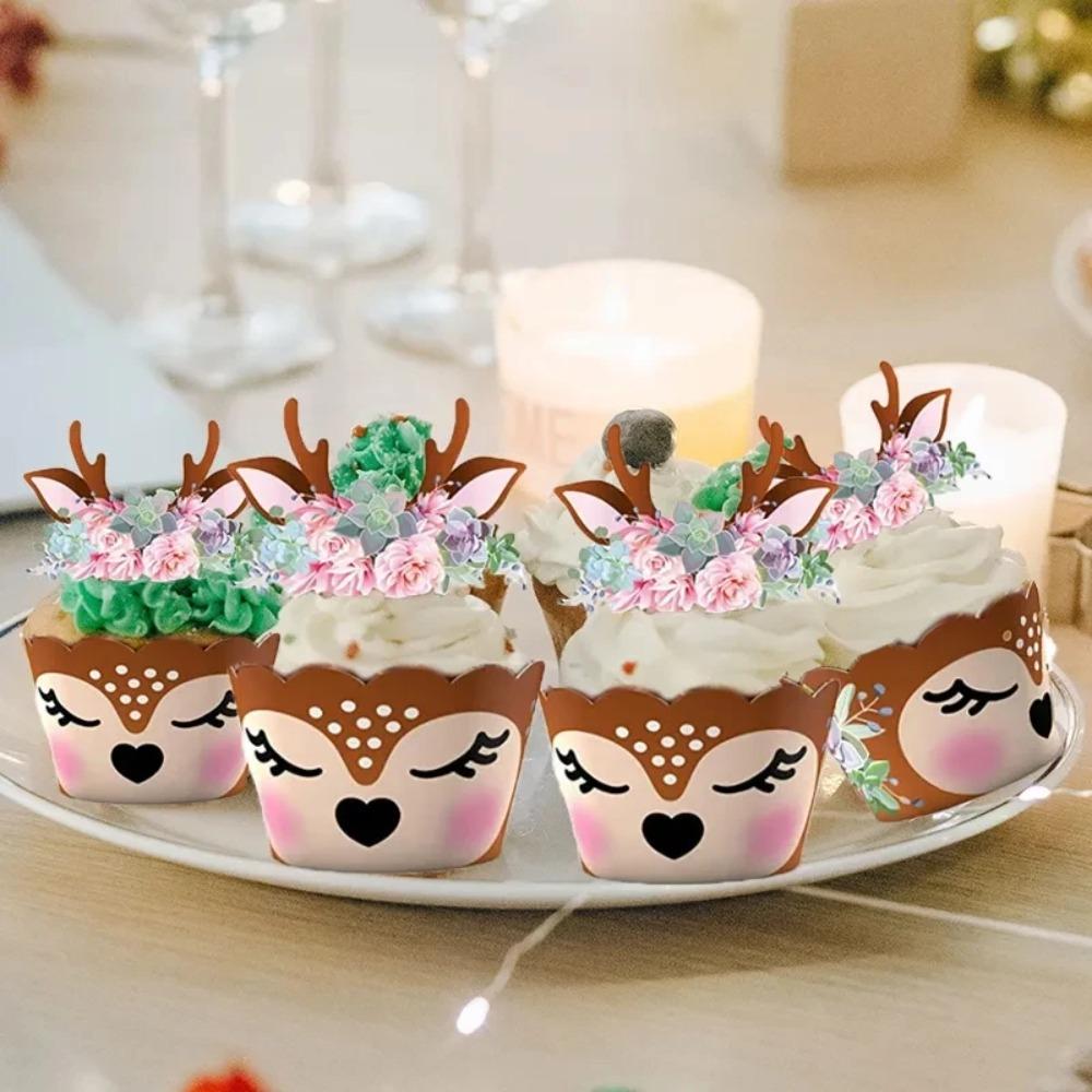 

24set Party Supplies Sika Deer Cupcake Wrapper Cupcake Decorating Tool Navidad