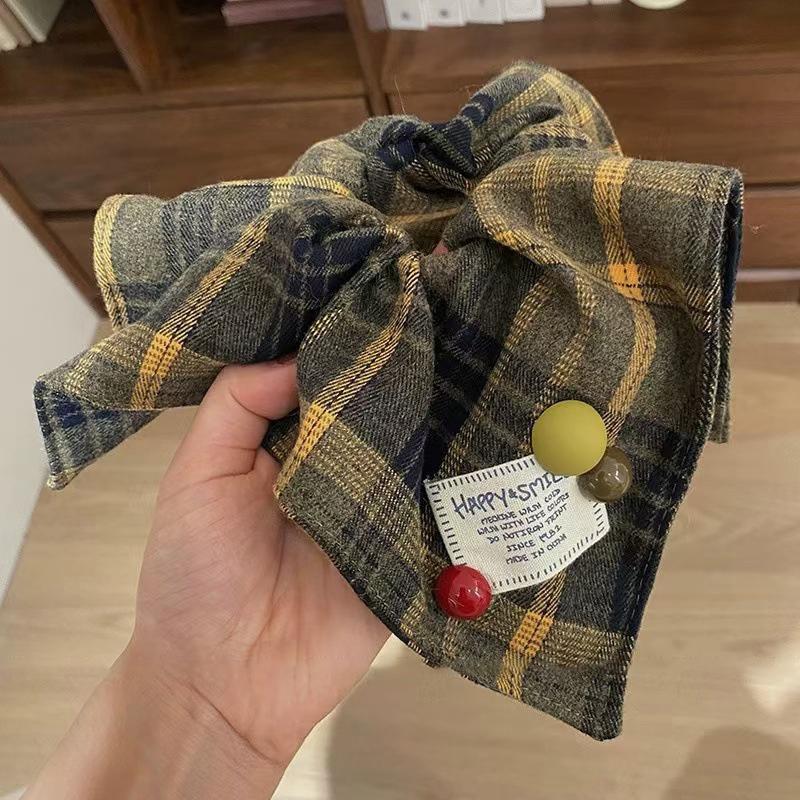Plaid Square Scarf Hair Scrunchies Headbands For Women Girl Cute Head Rope Tie Ponytail Hair Band
