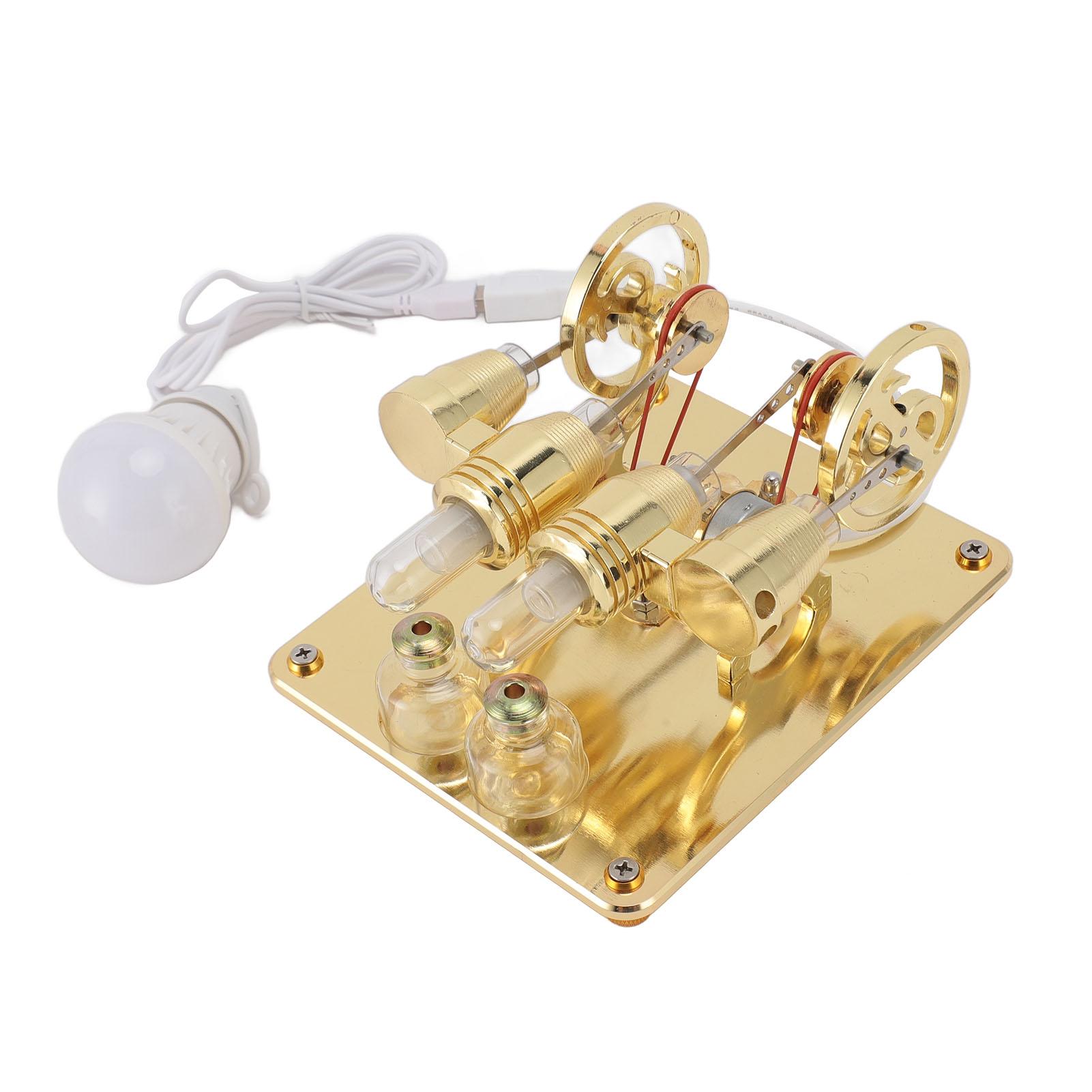 

4-цилиндровый двигатель Стирлинга с горячим воздухом, самодельный двигатель Стирлинга со светодиодной подсветкой высокой твердости для детей и студентов золотой