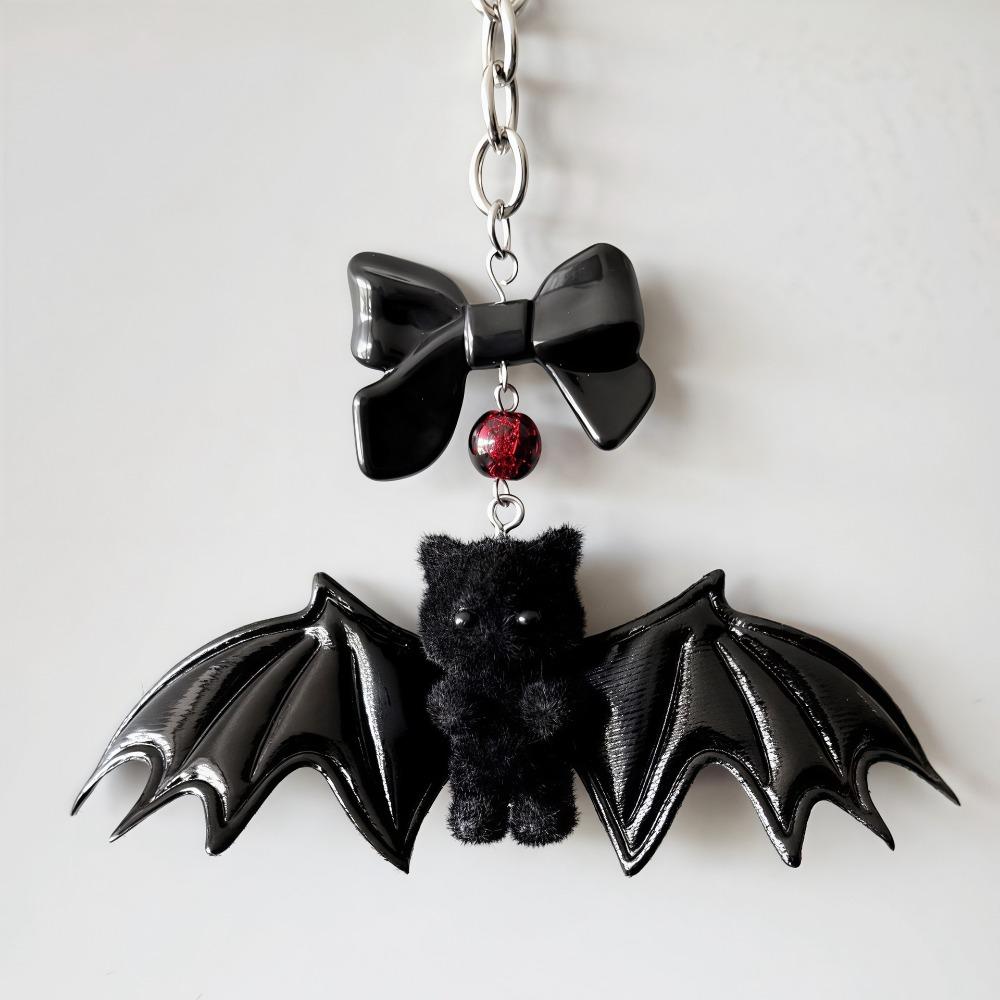 Soft Touch Bear with Wing Keychain Gothic Style Halloween Bat Bear Charm Backpack Decor