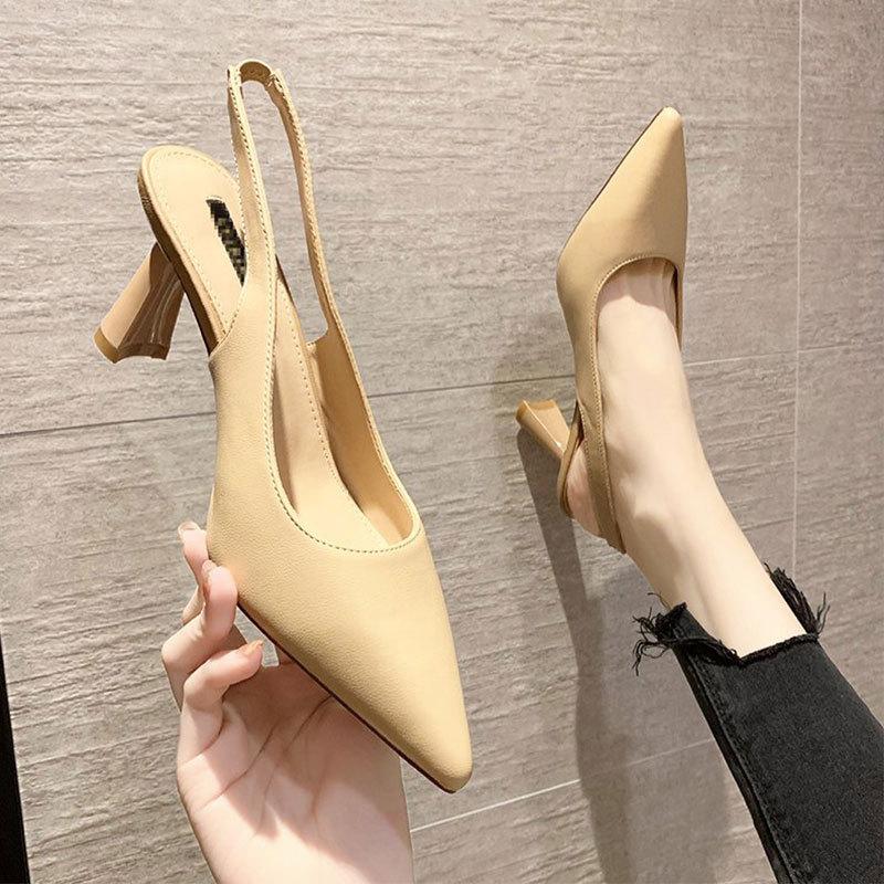 Baotou Sandalen 2025 neu Französisch Retro spitz dicker Absatz hohe Absätze Damen professionelle Arbeit Einzelne Schuhe