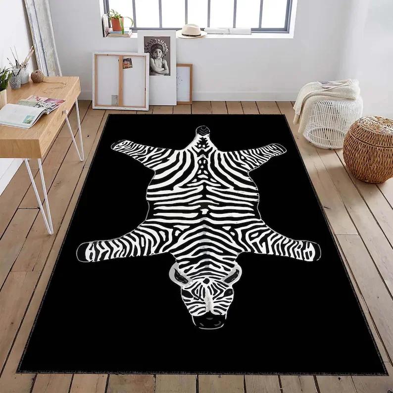 Tapis Zèbre Tapis Rayé Noir et Blanc Tapis Motif Zèbre Tapis de Salon Tapis Animalier Tapis Cool Tapis Décoration Salon Tapis Esthétique