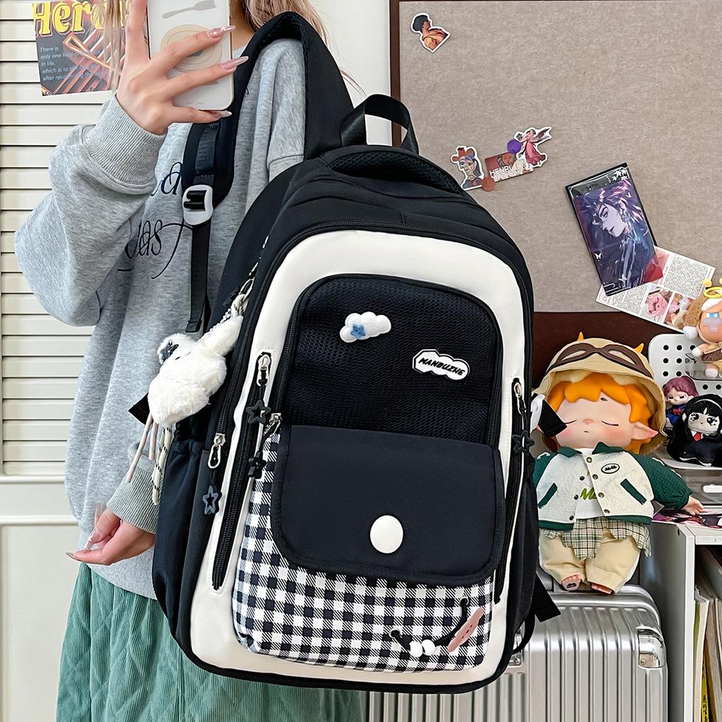 Schoolbag New Schoolbag Female Korean High Value Ins Dopamine Contrasting Color College Style Primary and Secondary School Students 1-1 Grade Backpack
