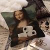 Funny Mona Lisa Wearing Pearls Girl Cushion Cover Pillowcase Upholstery Sofa Throw Pillow Home Decor Pillowcas