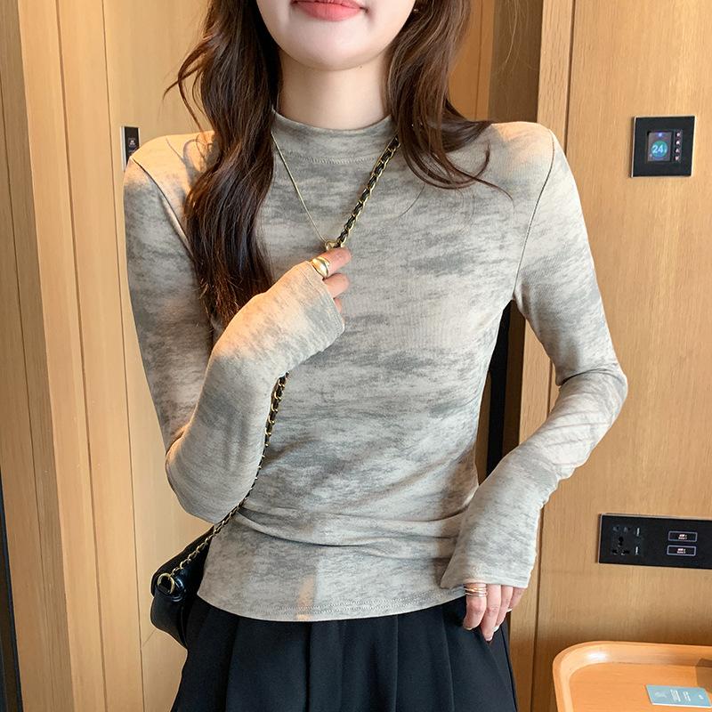 

Женская камуфляжная футболка с полувысоким воротом, осенняя женская облегающая футболка с длинными рукавами XXL кофейный