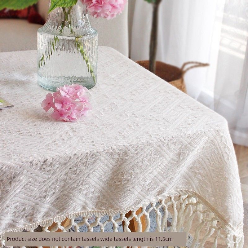 

Скатерть маленькая круглая в стиле французский крем с кисточками Ins, бежевая, тканевая, для фона для фотографий на день рождения, для обеденного стола, для кофейного столика French Long Quilted Diameter 90cm round tablecloth