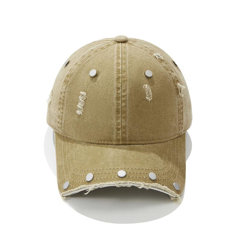 Niche old washed hole baseball cap women spring and summer retro rivets broken brim sun protection peaked cap children tide