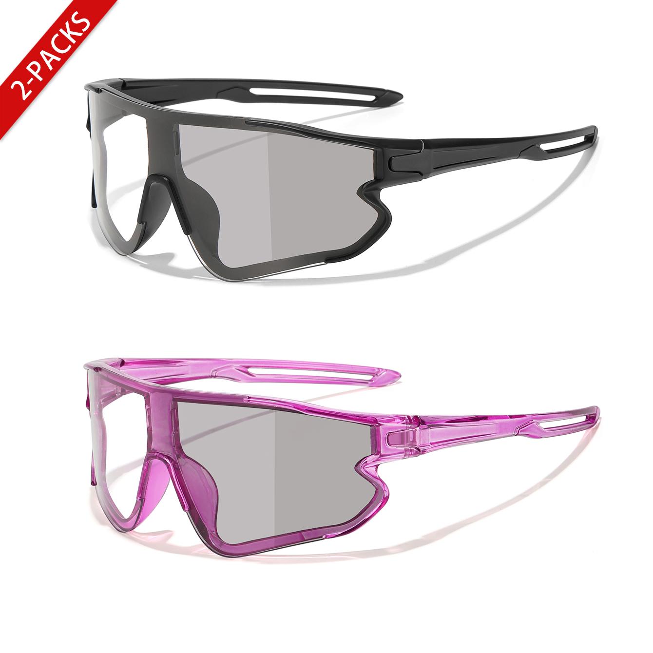 2 PCS Photochromic Sunglasses Big Lens Unisex Outdoor Sports Goggles MTB Bike Cycling Running Hiking Sunlight to Grey Transition