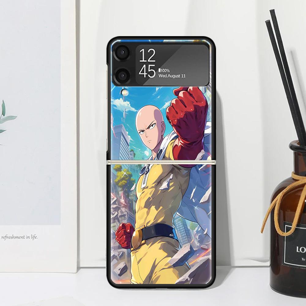 One P-Punch-Man Saitama King Phone Case Cover for Samsung Galaxy Z Flip 7 6 5 4 3 5G Flip3 Flip4 Flip5 ZFlip6 ZFlip7 Black Funda