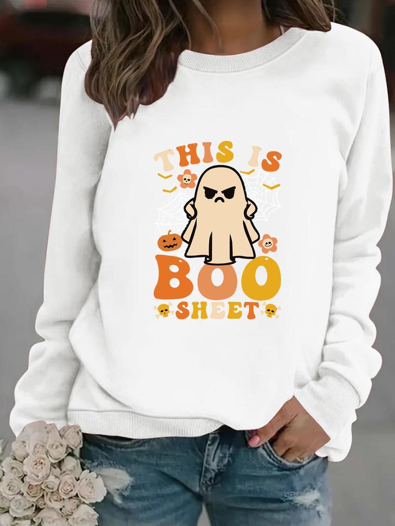 Autumn/Winter Women's Spider Web & Ghost Print Long-Sleeve Hoodie