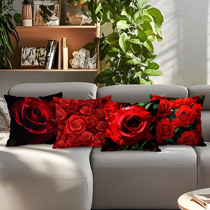 Heimdeko Rote Rosen: Aufwändige Muster für Kissen Muster Kissenbezug Geeignet für Sofa Schlafzimmer Auto Kissenbezug