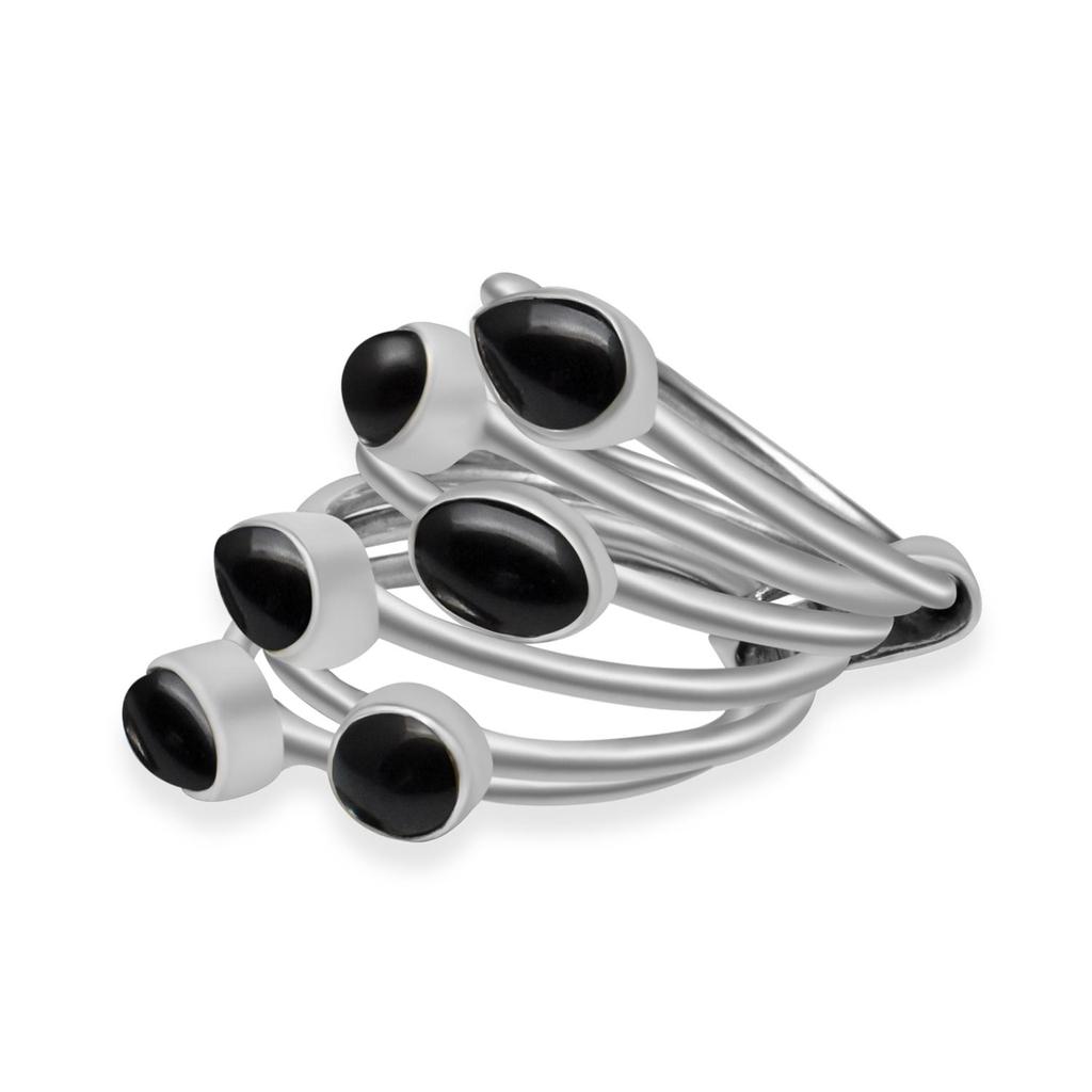 Natural Black Onyx Gemstone Solid 925 Sterling Silver Stacking Stackable Band Ring For Women & Girls