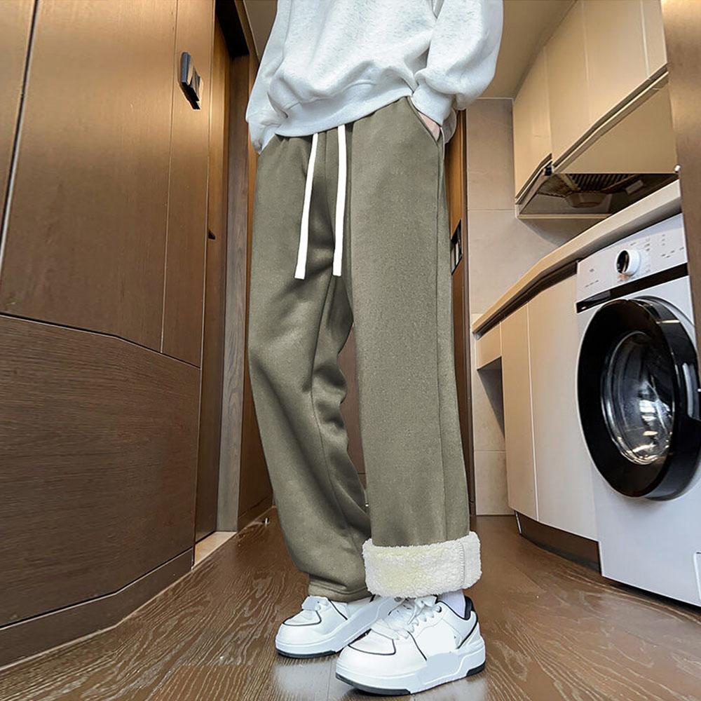 Men's Winter Casual Plus Velvet Thick Pants Straight Trousers Sweatpants Fleece Track Pants Outdoor Korean Clothes