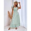 Women's Elegant V-neck Waist Cinched Ruffle Hem Maxi Dress, European American Style Spring Summer Long Dress for Women