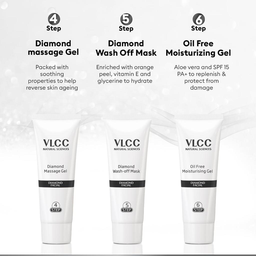 VLCC Diamond Facial Kit 300g + Rose Water Toner 100ml At-Home Skin Purifying Facial Pack
