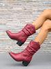 Large Size Boots Women's Coarse Heel Medium Heel Short Boots Folded High Heel Round Head Medium Tube Stacking Boots