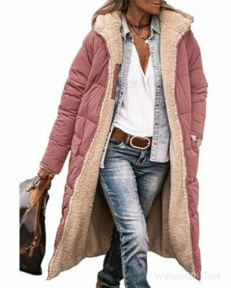 Slim Fit Double Sided Hooded Cotton Cardigan Jacket Long Sleeve Solid Color Coat