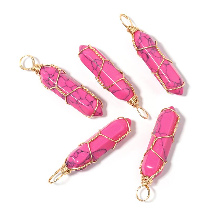1 Pc Natural Stone Charms 40mm Color Bullet Shaped Handmade Gold Wire Pendants for DIY Necklace Gifts Jewelry Making Accessories