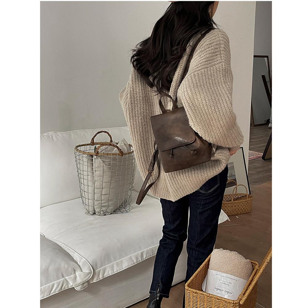 Urban Minimalist Vintage Hobo Backpack for Women - Soft PU Leather with Stitched Detailing Zip Inner Pockets & Flap Closure Trendy Casual Daypack