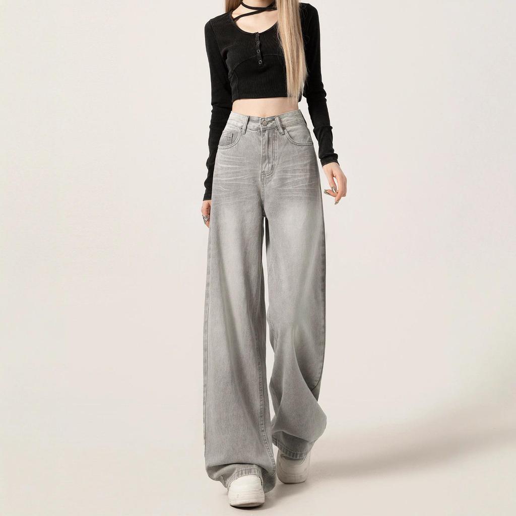 Stylish High-Waisted Light Grey Wide-Leg Jeans for Women - Spring/Autumn 2025 Collection