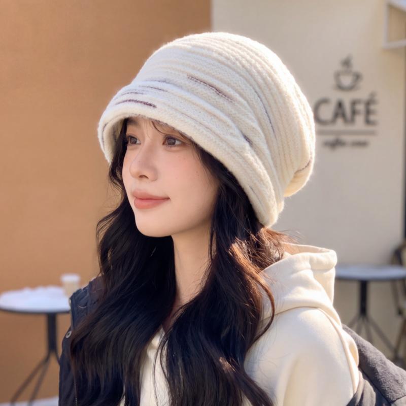 Autumn and winter fashionable women's hats thickened knitted stacking hats for women with small faces and warm confinement hats factory price