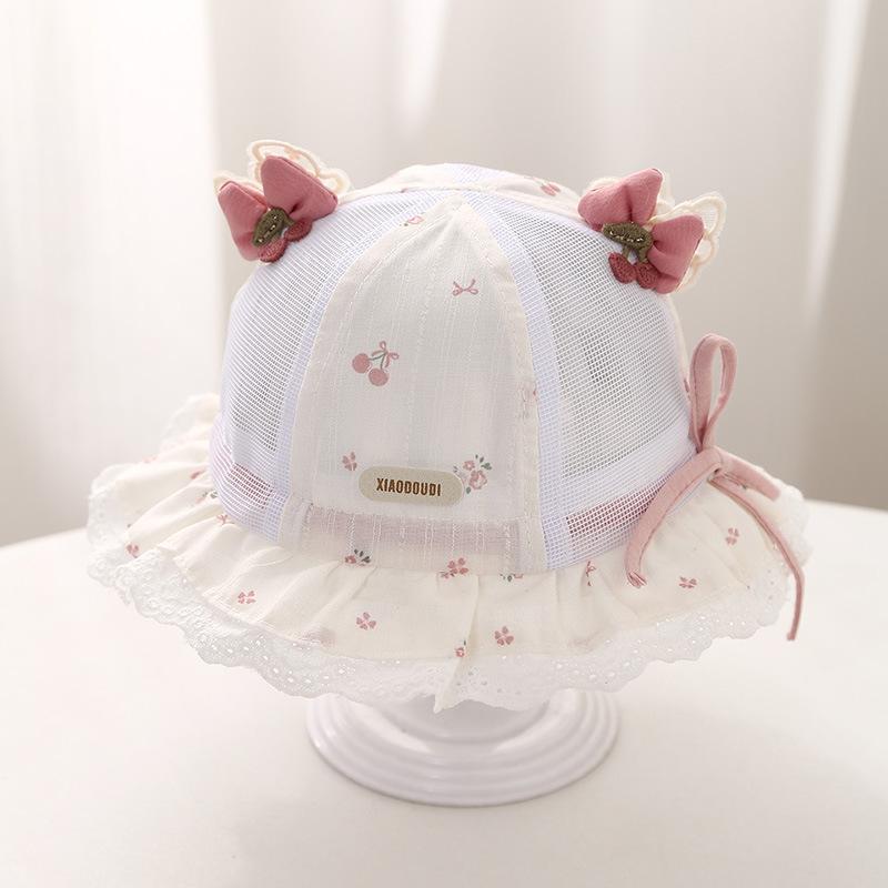 Baby Girl Summer Sun Hat With Lace Bow Adjustable Mesh Breathable Princess Visor Cap For Toddler Outdoor Protection