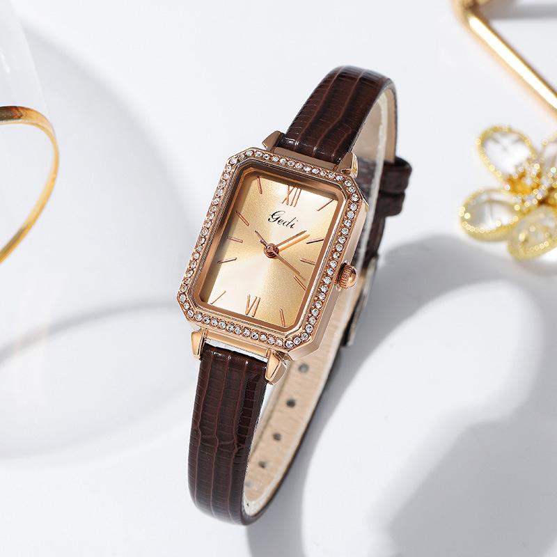 Fashion Personality Niche Square Plate Quartz Watch Women'S Diamond-Encrusted Light Luxury Temperament Student Belt Watch