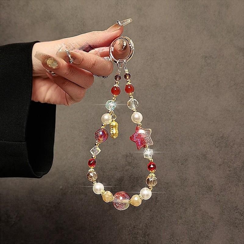 No Brand Phone Lanyard With Water Crystal Beads Pvc Material For Stylish Accessory