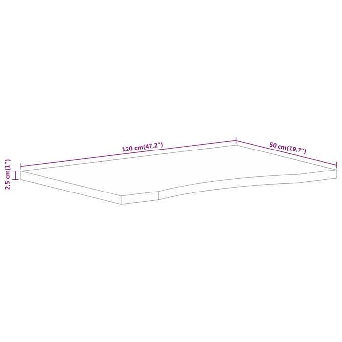 VidaXL Dessus de bureau avec courbe 120x50x2,5 cm manguier massif brut, dessus de table de remplacement, dessus de table de 370181