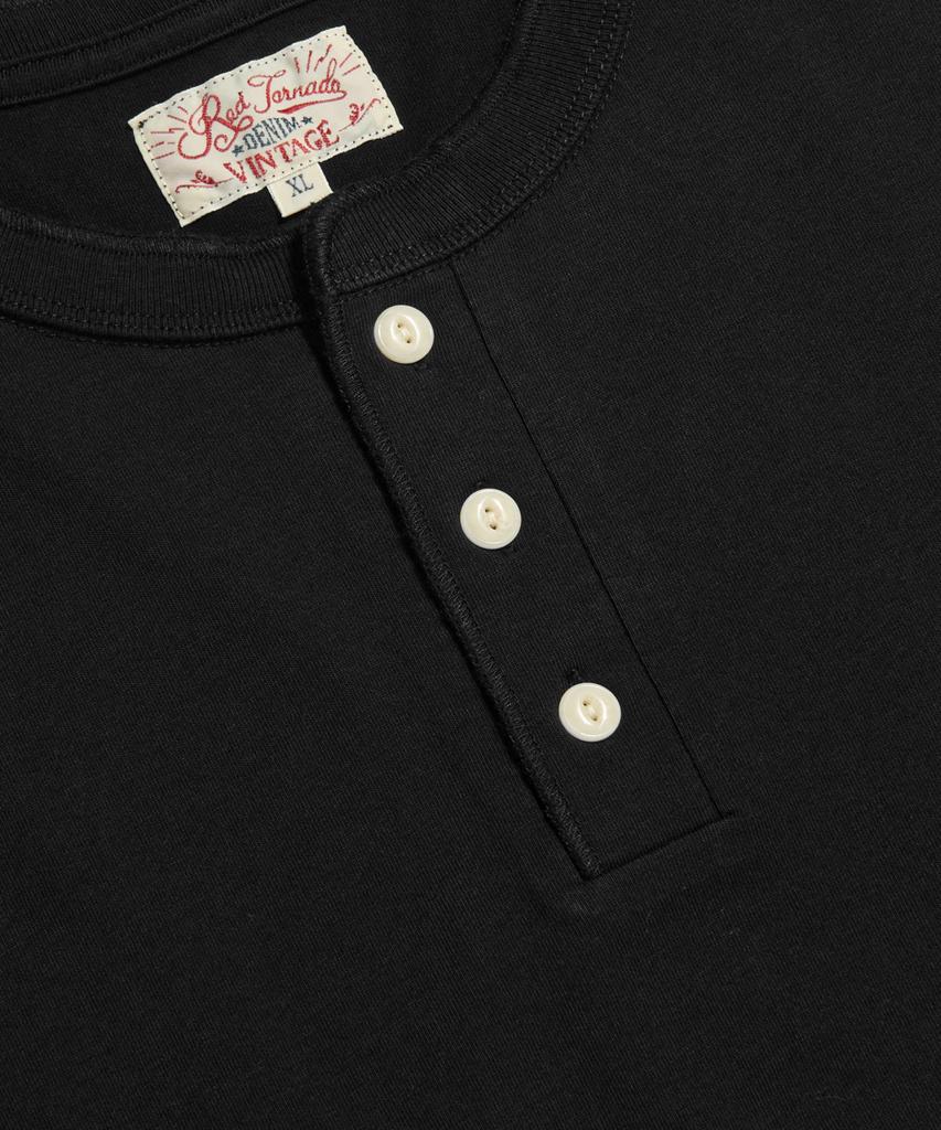 Ledeutoneido Vintage Cotton Short Sleeve Henley Tee Black