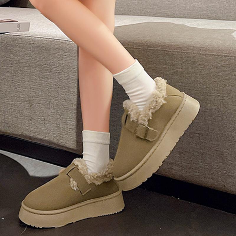 Fashion Women's Fur Snow Boots Platform Non-slip Hiking Shoes Women Winter Fur Snow Boots Non-slip Hiking Shoes Slip-on Home Cotton Shoe