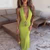 Spring and Summer New Sexy Deep V Backless Neck Solid Color Fishtail Temperament Dress