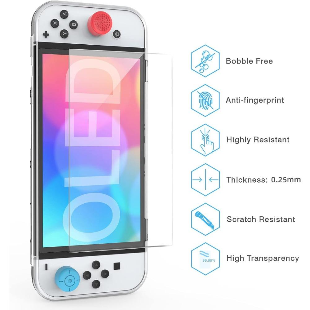 OLED Switch Case Soft TPU Case Polycarbonate Protective Case for OLED Console Accessories with Tempered Glass Screen Protector