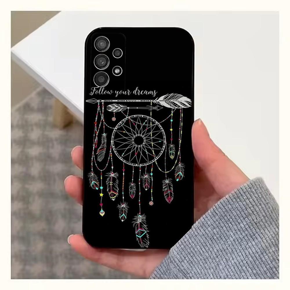 Dreamcatcher Feather Phone Case For Samsung S25,S24,S23,S22,S20,S21,S10,Ultra,Plus,Lite,FE,Soft Silicone Black Cover
