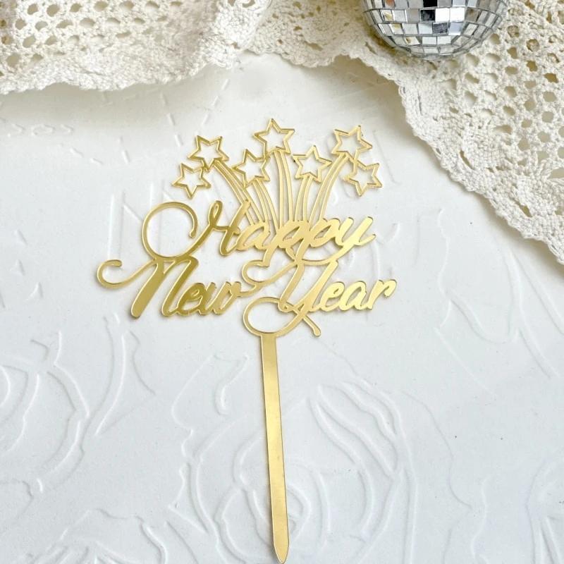 10PCS New Year Happy Party Cake Toppers 2025 Creative Red Gold Cake Flag Family New Year's Party Dessert Baking Decoration Gifts