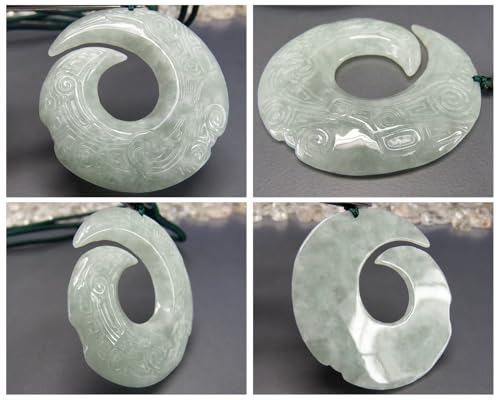 [Stone Town] Auspicious Design Magatama Jadeite Necklace with Carved Genuine Jadeite Natural Stone String, Antique Style