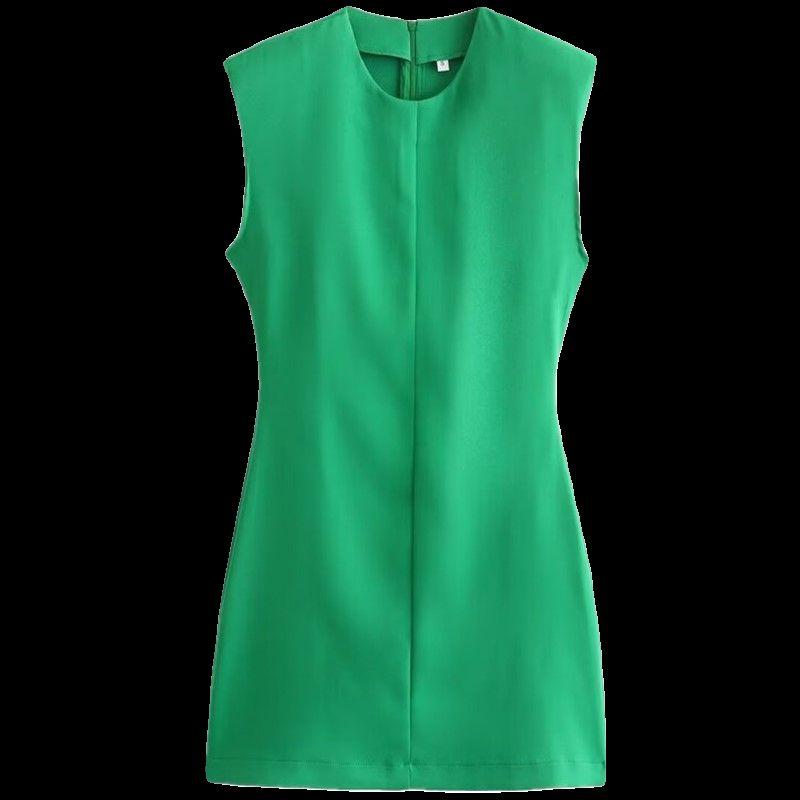Fashion Style 2024 Spring/Summer New Arrival Women's Clothing Silm Easiest for Match round Neck Sleeveless Strap Padded Shoulder Dress 2586323