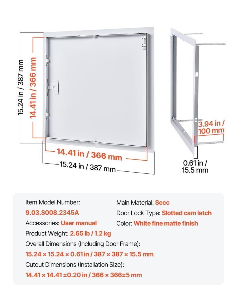 Access Panel for Drywall, 39x39 cm Galvanized Steel Access Door, Easy Install Hinged Service Panel with Screwdriver Latch, for Ceiling Plumbing