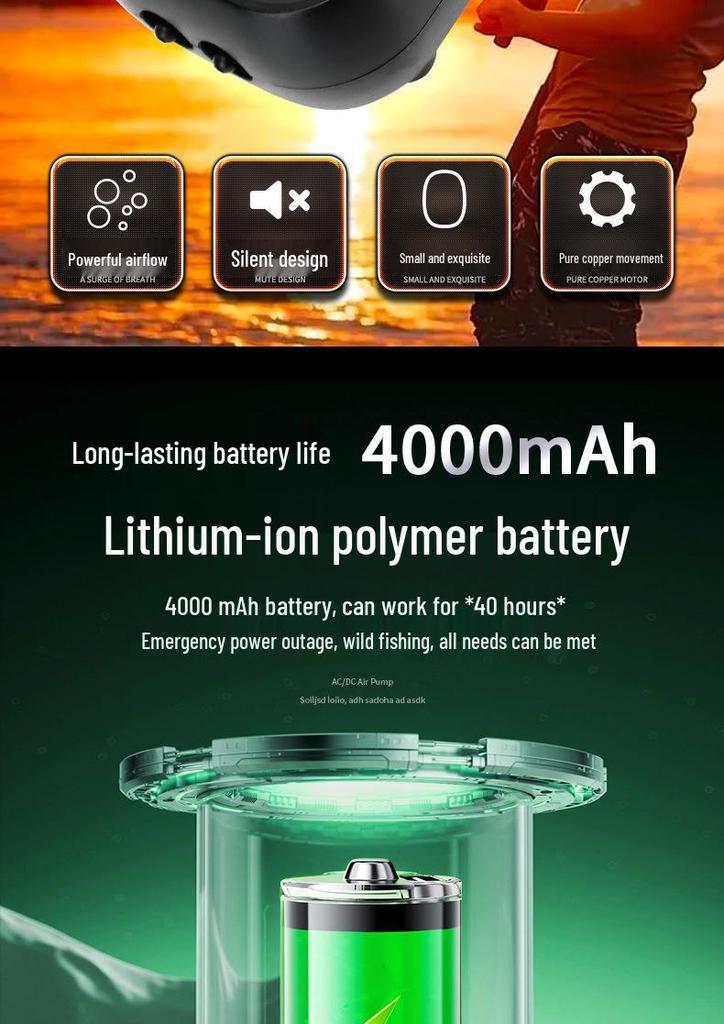 Portable USB Rechargeable Silent Fish Tank & Outdoor Fishing Oxygen Aerator Pump