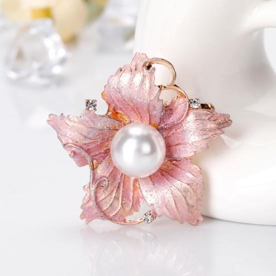 Day Brooch Enamel Flower Design Brooch with Imitation Pearl Rhinestones Inlaid Weddings
