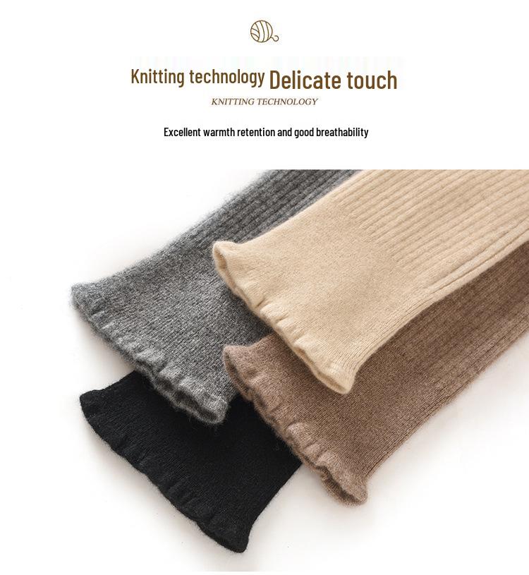 Women's 100% Pure Cashmere Striped Knee-High Warm Knitted Leg Pads