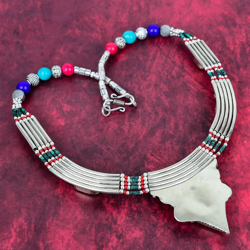 Turquoise, Coral Necklace, Gemstone 925 Solid Sterling Silver Jewelry Necklace, Handmade Jewelry Birthstone Nepali Necklace
