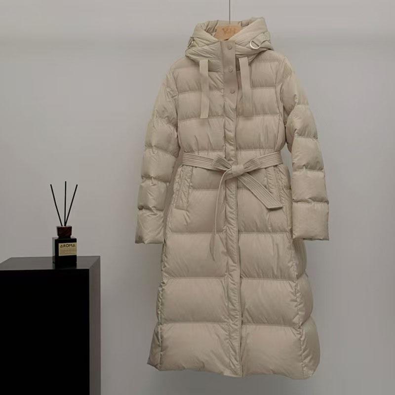 Pinghu Winter Knee-Length Goose Down Puffer Coat - Women's Korean Style