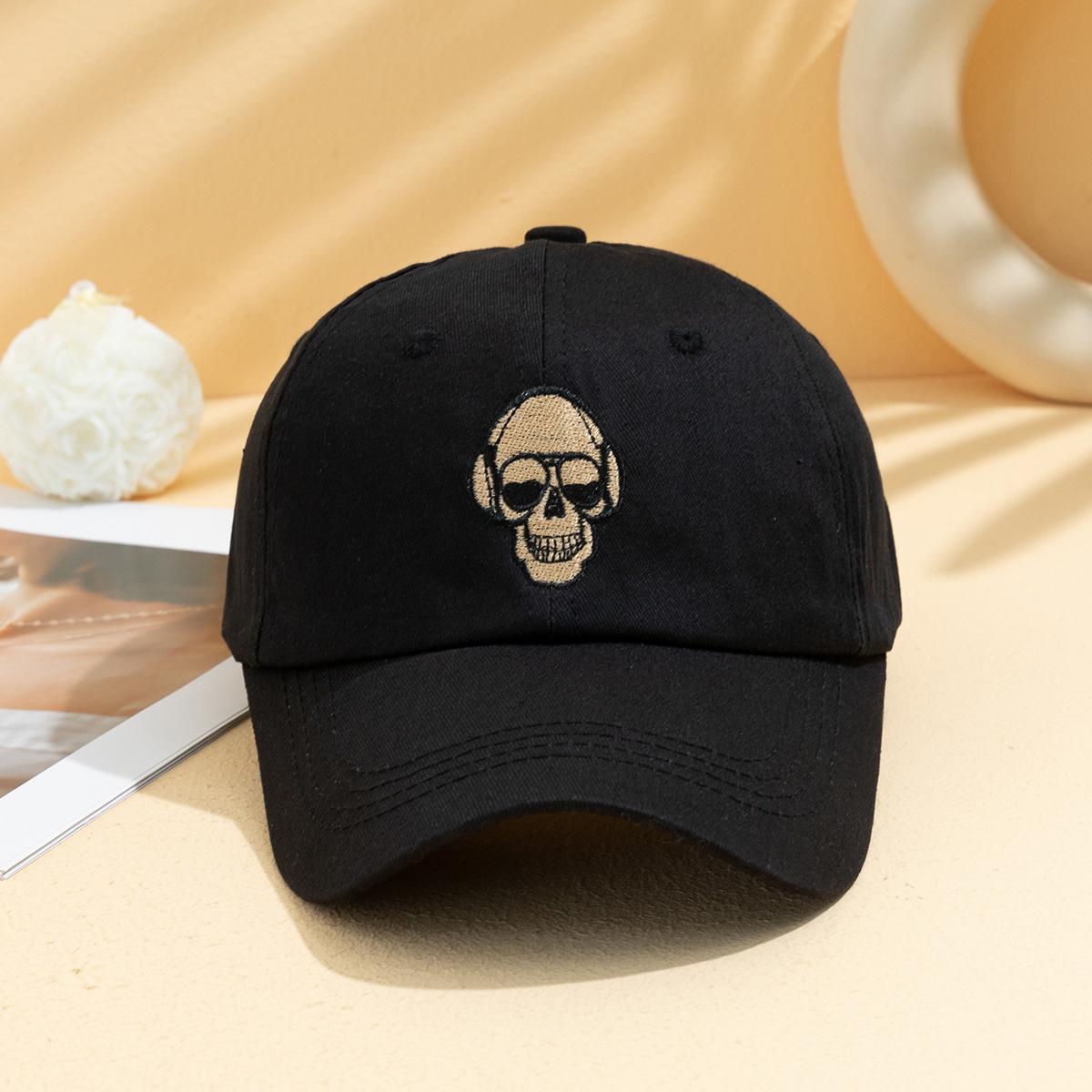

Korean-style solid-color embroidered glasses, skull baseball cap, soft-top adjustable sunshade baseball cap One Size