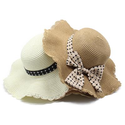 Women'S Summer Travel Small Fresh Versatile Sunscreen Sun Hat Ruffle Edge Beach Visor Straw Hat