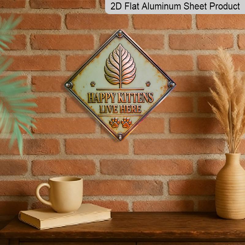 2D Flat, 1pc Vintage Cat-Themed Wall-Mounted Metal Sign - Joyful Kitten & Tabby Cat - Aluminum Plaque Suitable for Living Room, Bedroom, Pet Area