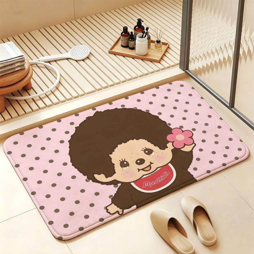 So Cute M-MonchhichiS Cartoon Short Plush Rug Carpet mat Machine Washable Soft Comfortable Anti‑Slip Floor Mat Home Decor