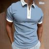 Summer Men's Casual Striped Houndstooth Digital Print T-Shirt Zipper Polo Shirt