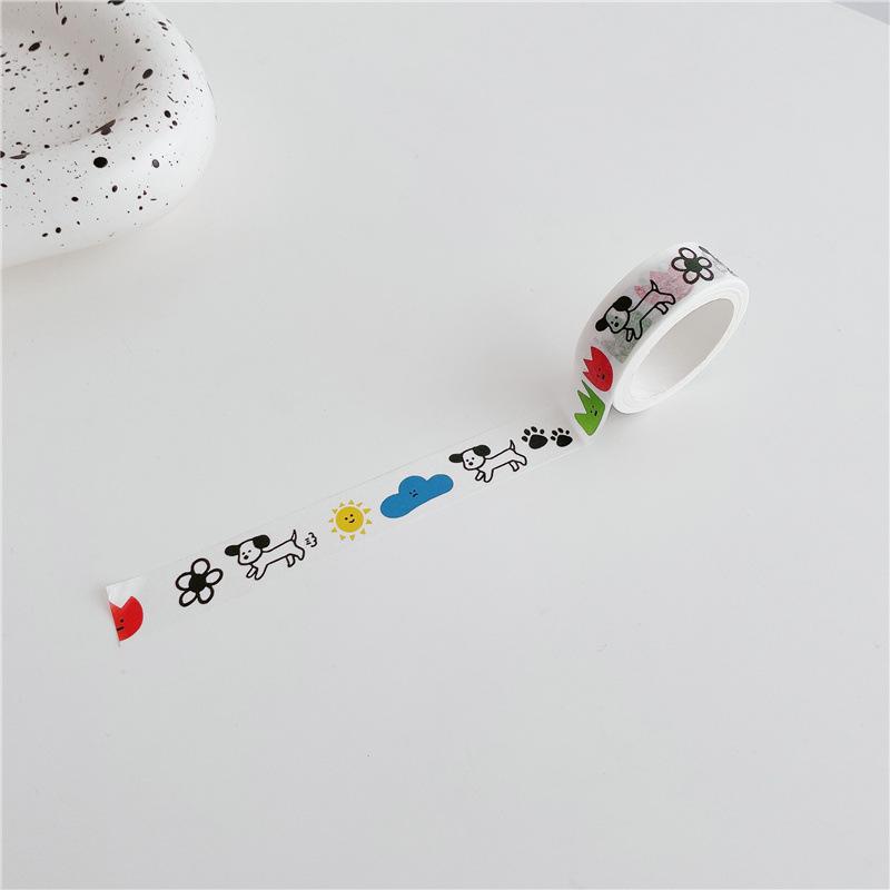 5m Washi Tape Korean Ins Style Cartoon Dog Face English Letters Decorative Paper Tape Removable for Journaling